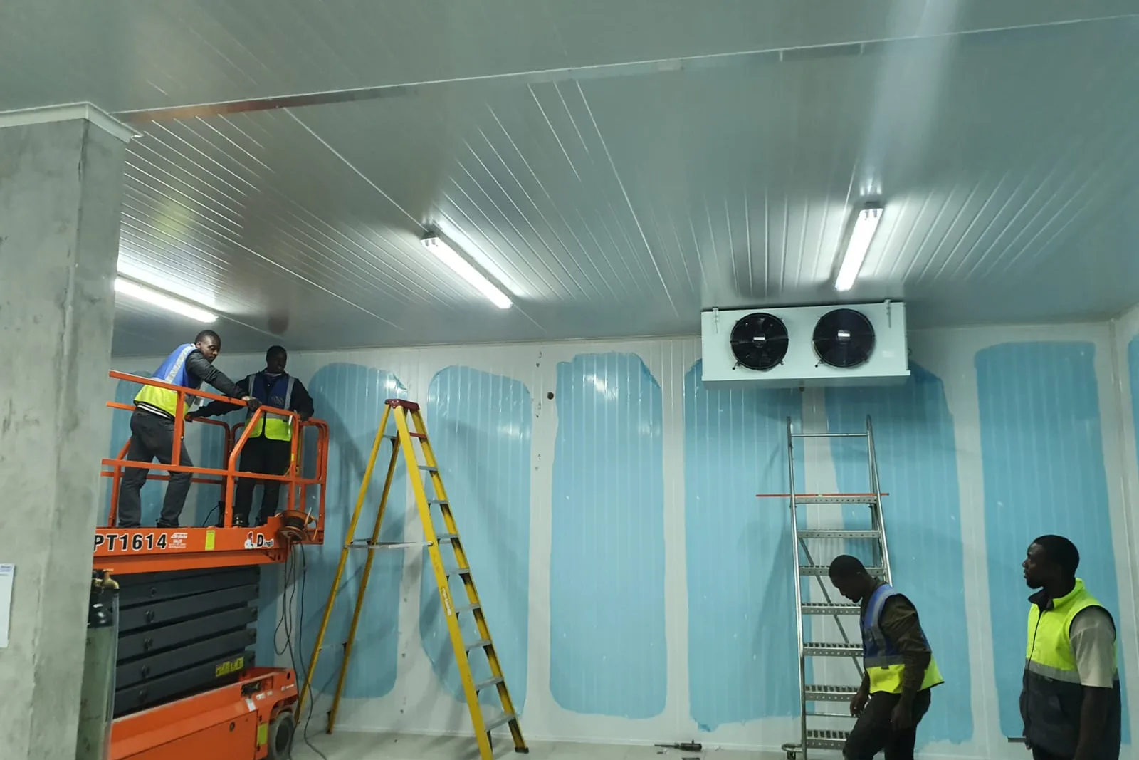 Commercial cold-room evaporator installation in progress